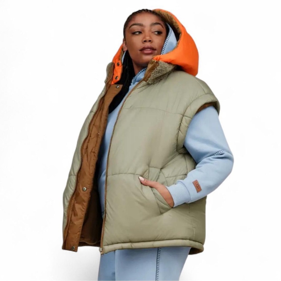New UGG Kristian Convertible Puffer Coat pecan/moss green Water resistant L/XL - Picture 3 of 16